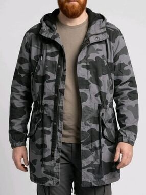 H&M Divided Utility Jacket Mens XL Camouflage Hoodied Field Military Army Parka